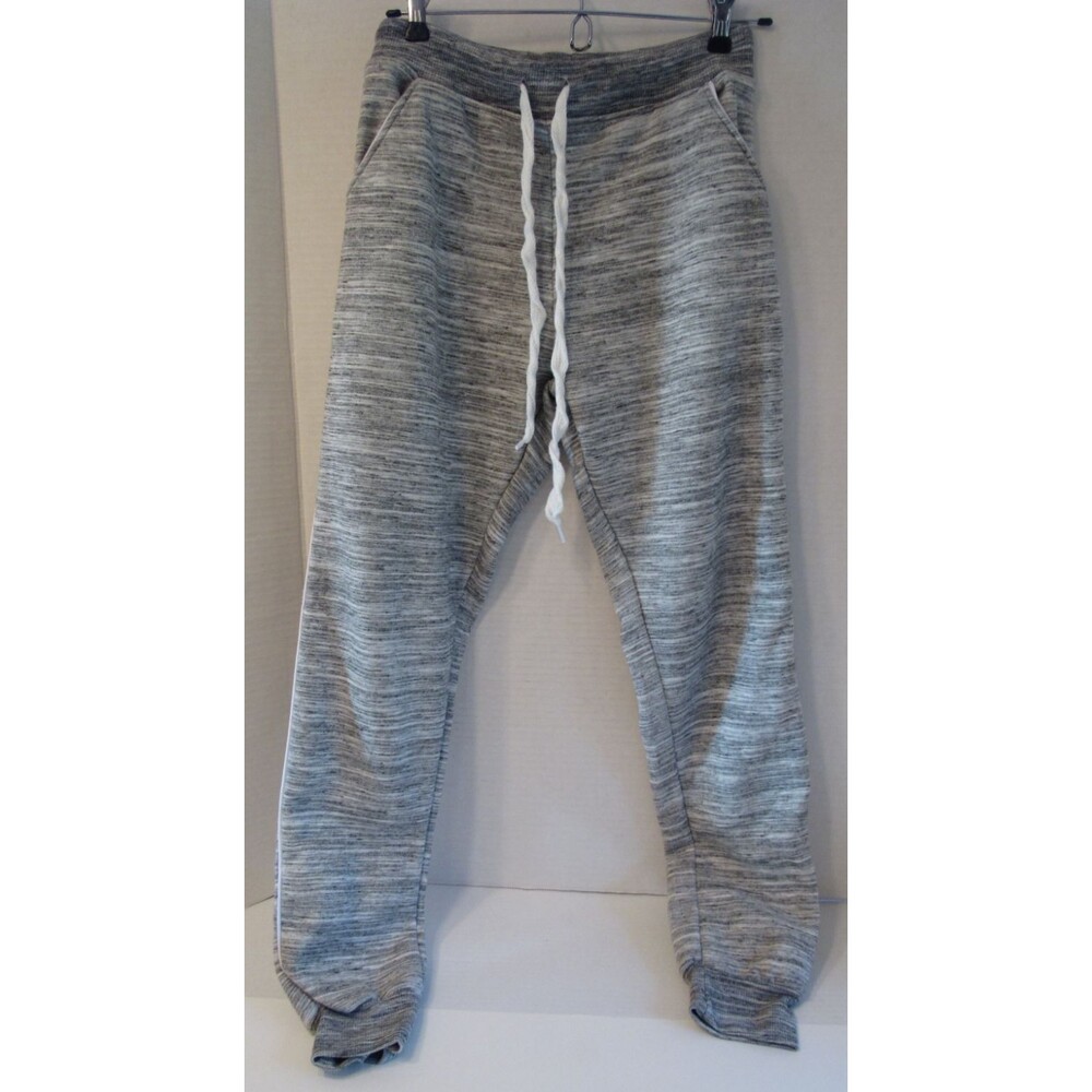 Womens Love Nation Sweatpants Gray White Cuffs Drawstring Cozy Fleece Size M